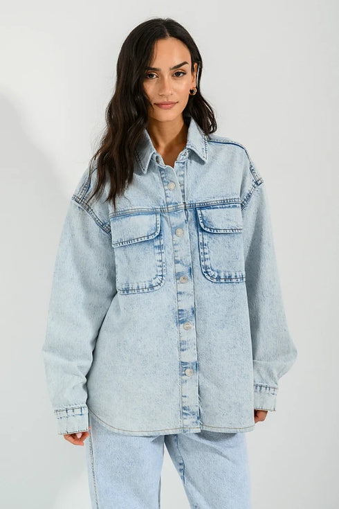 PINK WOMEN DENIM OVERSIZED SHIRT